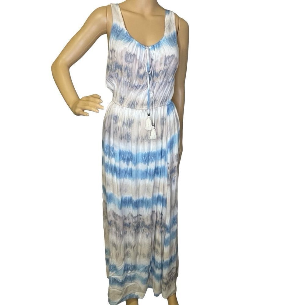 NWT BeBop Tie-Dye Sleeveless Maxi Dress Blue White Tan Size Medium